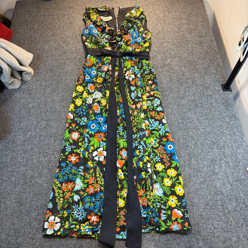 Vintage Miss Elliette Maxi Dress Size 10 Floral Sleeveless Ruffle Y2K Fairy Boho
